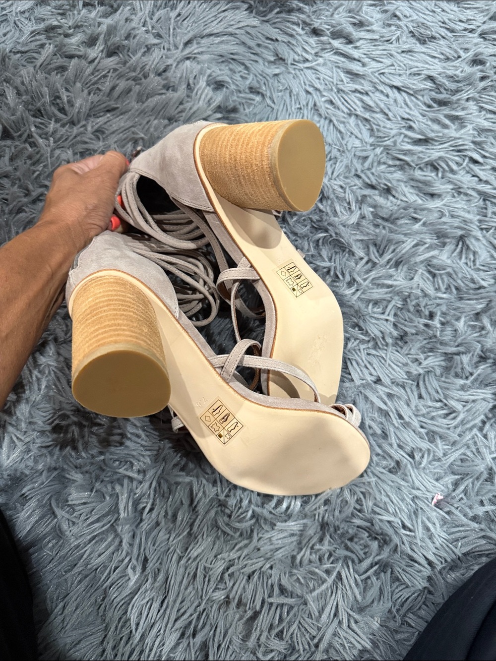 Jeffrey Campbell Taupe Suede Strappy Lace-Up Block Heels - Picture 7 of 8